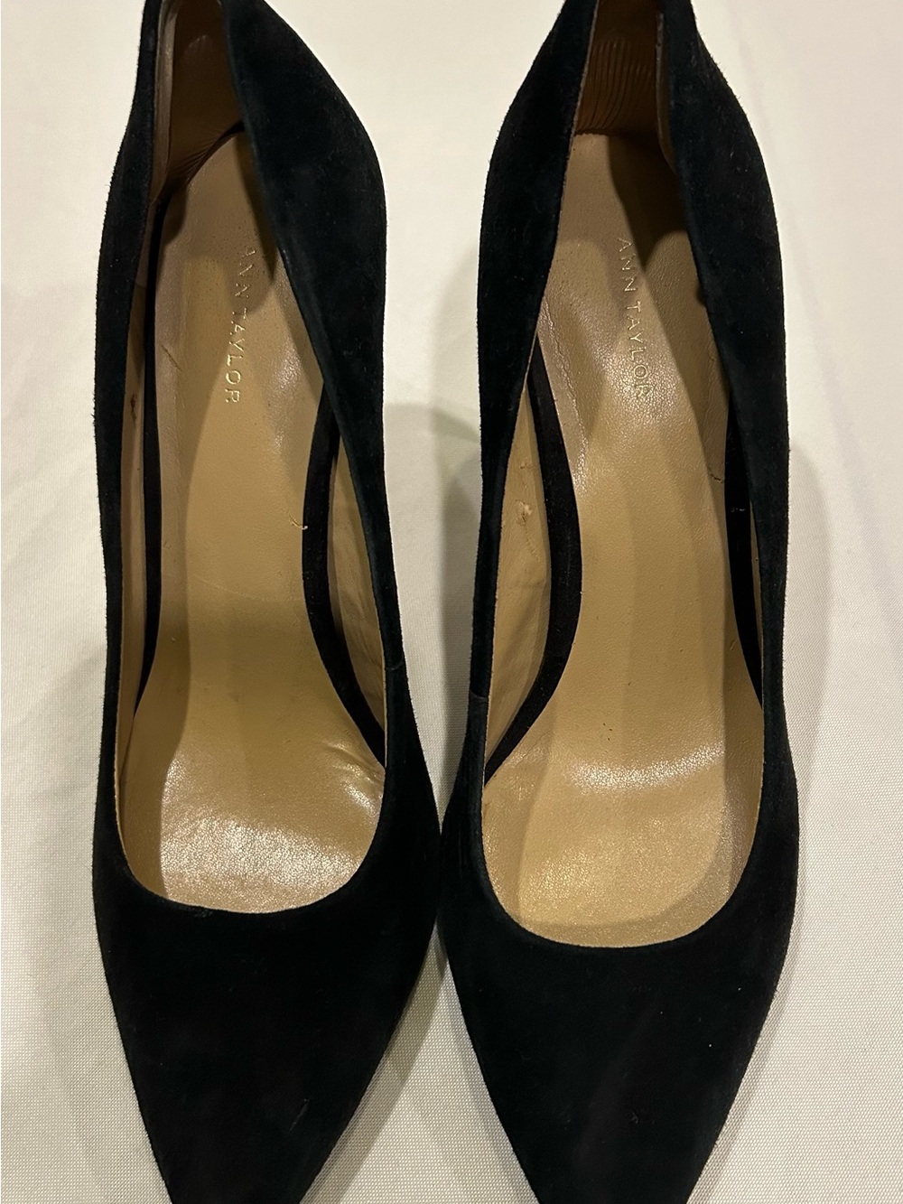 Ann Taylor Black Suede Pointed-Toe Pumps